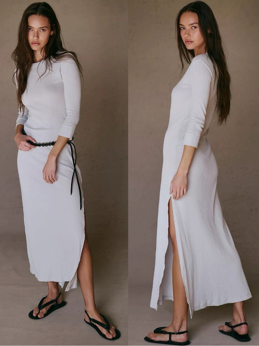 Free People Vance Maxi Dress Oyster Neutral Natural Size Medium Minimalist NWT